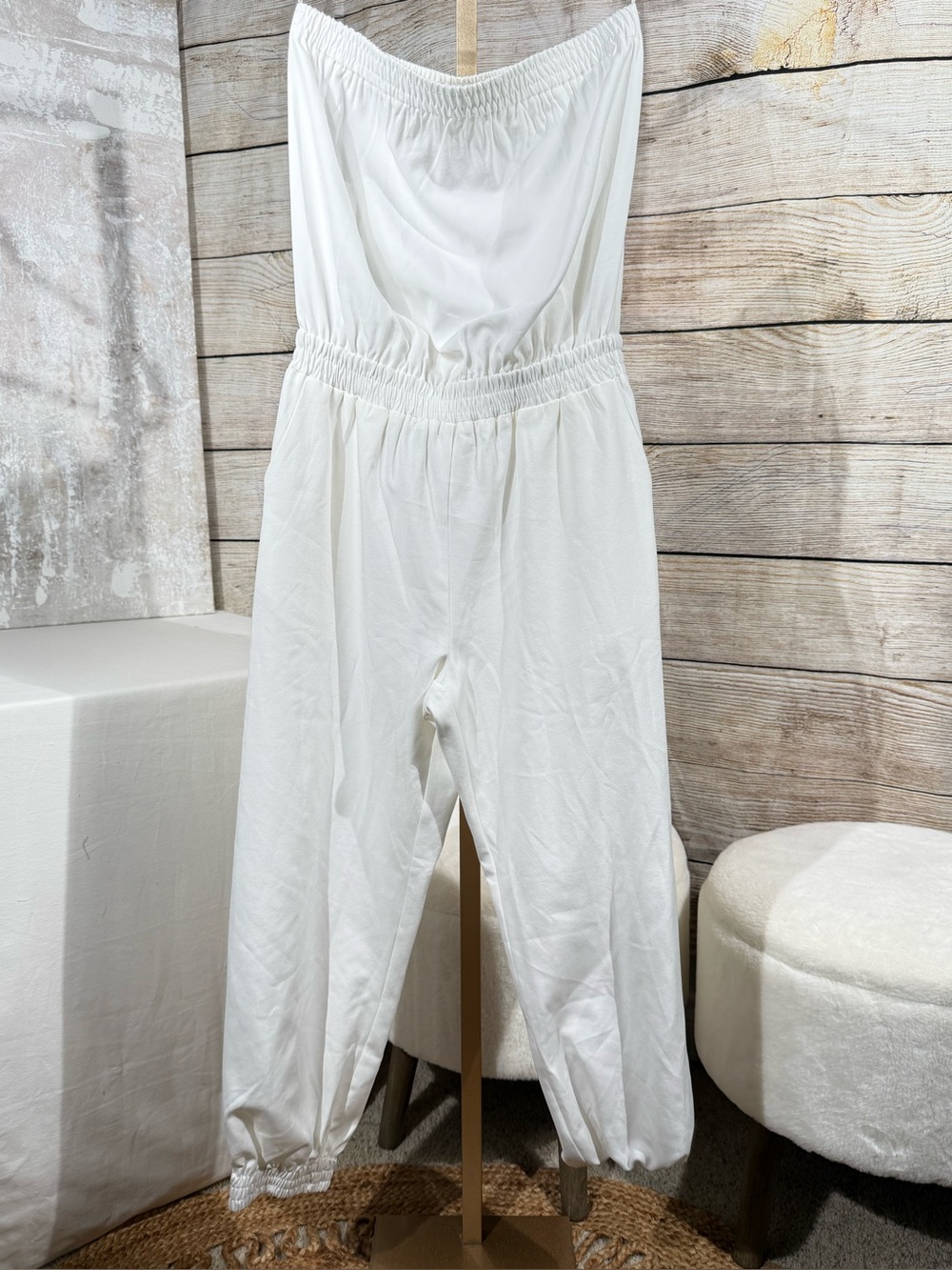 Bishop + Young White Strapless Jogger Jumpsuit NWOT Small